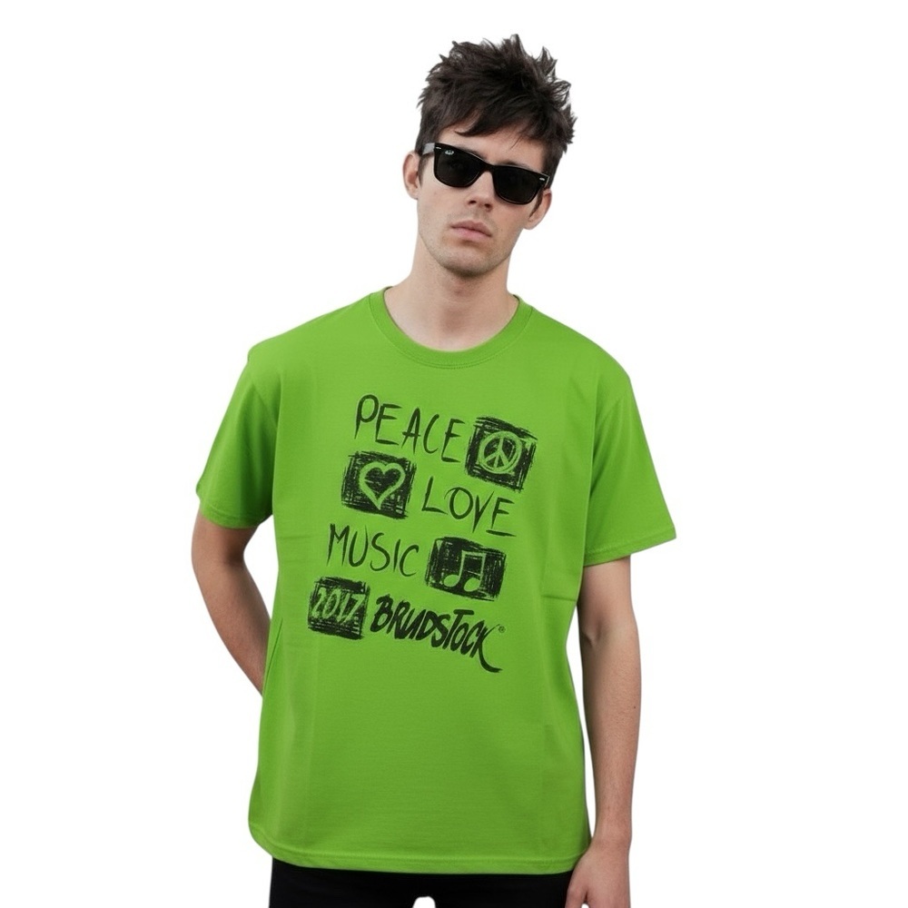 2017 Brudstock Peace Love Music Lime Green Graphic Festival Tee (Unisex XL)